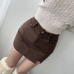 [브리치]  / 겨울 코듀로이 골덴 H라인 트임 미니 스커트 속바지