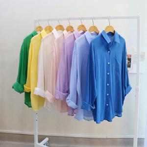 [브리치]  / 썸 베이직 컬러 아사 거즈면 루즈핏 셔츠 남방