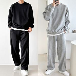 [하프클럽] M스냅 스트링 맨투맨 세트 트레이닝세트 오버핏 탄탄한소재 와이드팬츠 스트링 데일리룩 커플룩