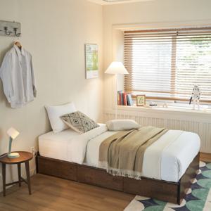 에몬스 빌라드우드 무헤드 원목 침대 SS + 휴 플랫탑 매트리스