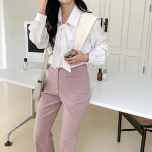 [신상오픈런] 리본블라우스 봄출근룩 면접 검정색 흰셔츠 롱타이