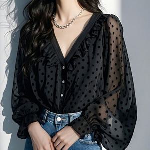 시스루 도트 퍼프 블라우스 퍼퓨머블라우스