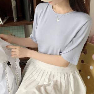 [디작소] 여성 찰랑 레이온 루즈핏 라운드 반팔 티셔츠