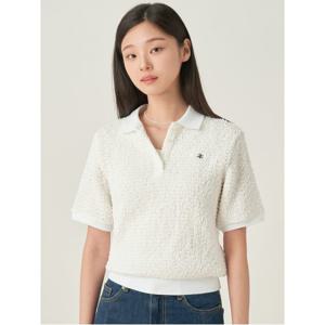 주름 소재 반소매 폴로 티셔츠  화이트 (BF5742C991)