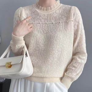 블랙 레이스 프릴 블라우스