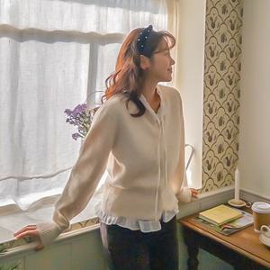 포어드 프릴 레이어드 니트 블라우스 가디건