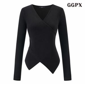 정상가:89,000원 ㅣ랩 스타일 숄더 패드 페미닌 긴팔 티셔츠 (GPDLW012D)