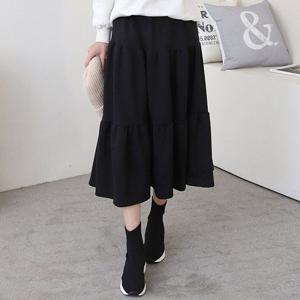 [하프클럽] 따뜻한 3단 캉캉 기모 밴딩 롱 스커트 플레어 셔링 겨울 치마