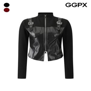 시크 페이크 레더 배색 지퍼 티셔츠 (GPCTS011F)