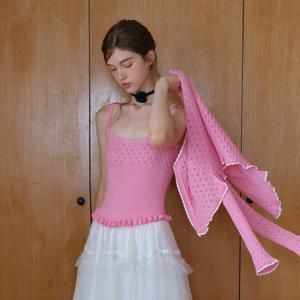 [12월26일 예약배송] Cest_Pink ruffle knit camisole