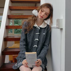 [1월2일 예약배송] Cest_Bow cable doll collar cardigan