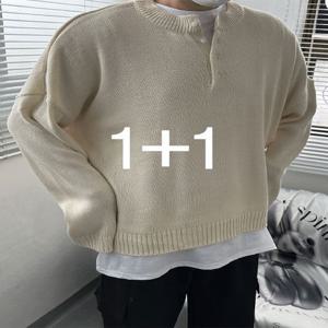 [브리치] 머시따 /  1+1 추가할인  헨리넥 오버핏 반오픈 단추 니트