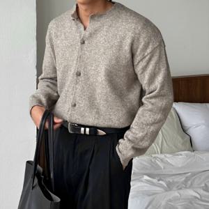 [브리치]  /  6컬러 슬럼 남자 포스 라운드 크롭 울 니트 가디건