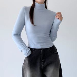 여자 겉기모 크롭 슬림 타이트 스판 폴라티셔츠