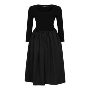 스퀘어넥 비스코스 니트 배색 페미닌 롱 긴팔 원피스 (GOCOW044D)