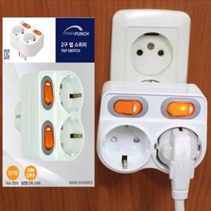 코텍 무선 2구 탭스위치 접지형 멀티탭 콘센트 플러그 벽부착콘센트 부착탭 부착플러그