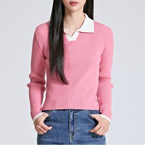 배색카라 반오픈넥 스웨터 (SPKWC49W92-T)