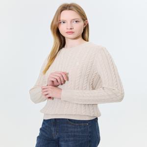 헤지스 여성 [[24FW]] WSSW4DC85I1 [스테디셀러][캐시미어] 베이지 케이블 라운드넥 스웨터