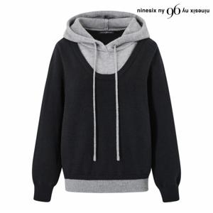 정상가:79,000원 ㅣ 레이어드 배색 후드 오버핏 긴팔 니트 (NP4KT063L0)