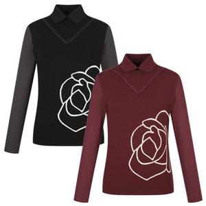 [핑골프] 양말사은품 여성 V장식 플라워 카라 티셔츠 121D3TR152