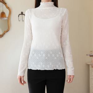 자멜리아 플라워 라인 시스루 하이넥 티 가을겨울 이너웨어 폴라티 터들넥 반하이 긴팔티 티셔츠