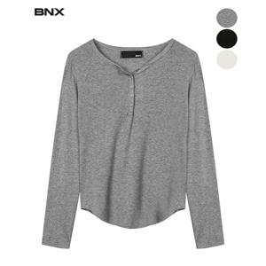 여성 단추 골지 긴팔 티셔츠