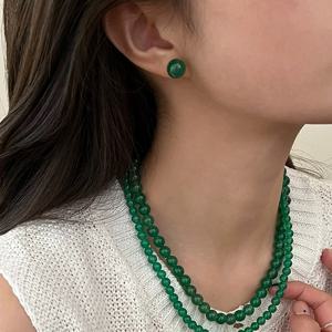 니몽 그린 오닉스 원석 볼 비즈 실버925 귀걸이 D133