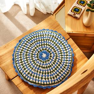 L 크로쉐 원형 방석 D33 블루