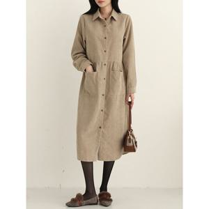 [하프클럽] 루메 코듀로이 셔링 포켓 셔츠 원피스_BDOP106