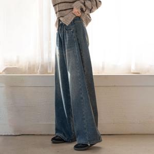 기모)사이드절개 핀턱 숏롱 와이드진