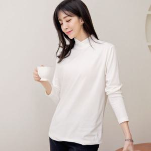 [하프클럽/드리다]엄마옷 기모 겨울 무지 튤립 폴라 이너 얇은 반목 스판 긴팔 티셔츠 마담 40대 미시옷 50대 중년여성 흰색