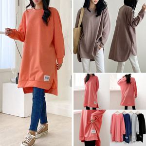 [하프클럽] 빅사이즈여성의류 기모 폴라 맨투맨티 롱 긴팔 티셔츠