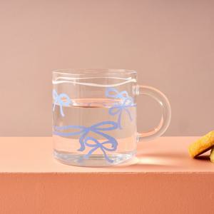 슈가타르트 리본 넉넉한 내열유리 손잡이 유리잔 블루리본 400ML