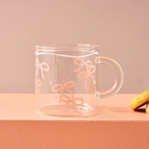 슈가타르트 리본 넉넉한 내열유리 손잡이 유리잔 핑크리본 400ML