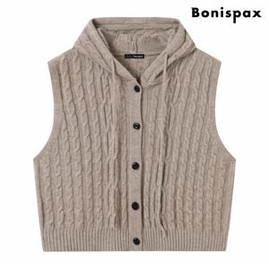 정상가:59,000원 ㅣ 꽈배기 후드 버튼업 니트 베스트 (XP4VW002L0)