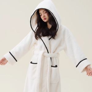 블랙 스티치 롱 가운 수면로브 원피스잠옷 겨울잠옷 양털잠옷 수면잠옷세트 여성잠옷 극세사잠옷 홈웨어 파자마 커플잠옷