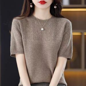 [브리치] 제로투올샵 / 여름 슬림핏 니트 티셔츠 여성 반팔 여름용 데일리 패션 핑크색