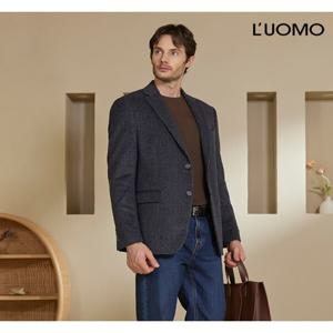 남성 울 캐시미어 블렌딩 퀼팅 재킷 블루