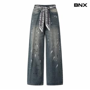 정상가:89,000원 ㅣ 데님 스카프 세트 기모 페인팅 롱 팬츠 (BX4PT009L0)