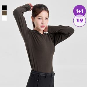 [1+1] 겨울 필수 이너 여성용 양면 기모 라운드 절개 스판 보온 티셔츠