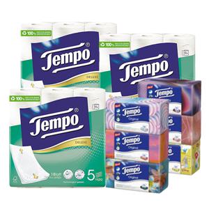 템포 5겹 롤티슈 화장지 9롤 3팩 + 4겹 갑티슈 미용티슈 6갑
