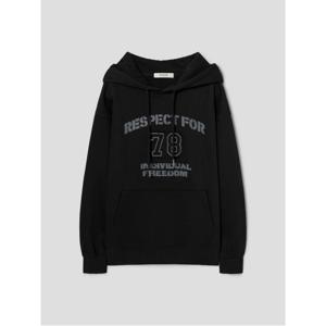 아플리케 기모 후드 티셔츠  블랙 (165Y41CY15)