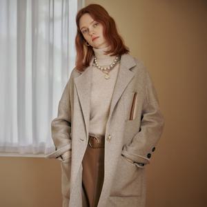 [마쟈] 핸드메이드 울 포켓 루즈핏 헤링본 롱 코트