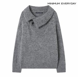 정상가:89,000원 ㅣ  에브리데이]사선 카라넥 버튼 오버핏 긴팔 니트 (EB4KT040D)