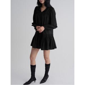스모킹 긴소매 미니 원피스  블랙 (355971LY35)
