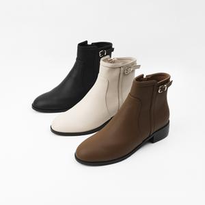 신난다슈 여성 앵클부츠 3cm 숏 플랫 앵글 부츠 소가죽 발편한 통굽 BS25079