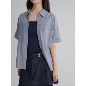 스트라이프 오버핏 반소매 셔츠 - 네이비 (355765LY2R)