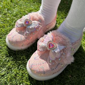 여아용 일리 날개 LED 겨울 털 슬립온