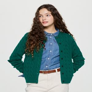 헤지스 여성 [[25FW]] HSSW5DC84E3 캐시미어 블렌디드 케이블 가디건 다크그린