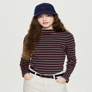 헤지스 여성 [[25FW]] HSTS5DP01W3 [ONLINE EXCLUSIVE]하프 터틀넥 스트라이프 티셔츠 브라운